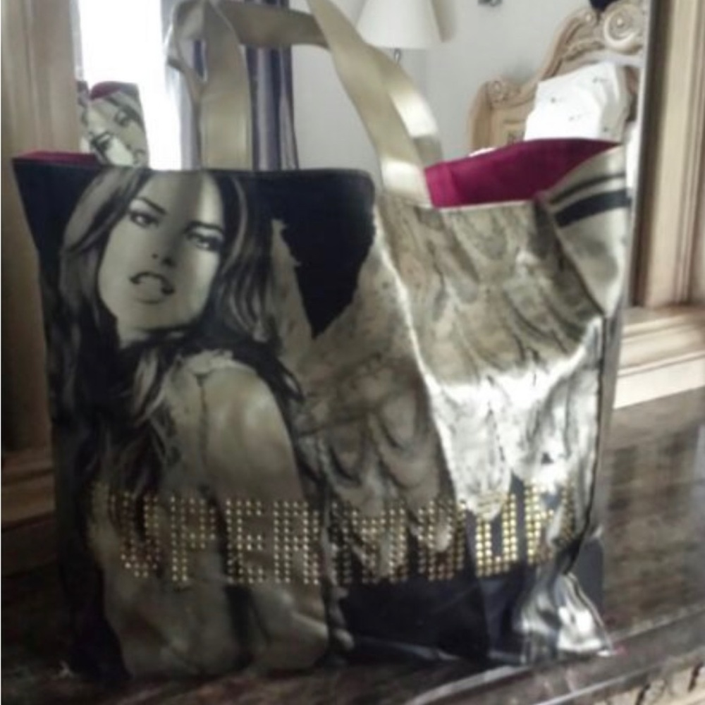 Victoria's Secret Black and Gold Tote featuring a Victoria Secret Model 🤗